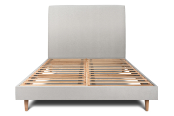Lit 140x190 cm - Sommier à lattes H29 cm + tête de lit tapissée - Tissu Velours Gris Clair