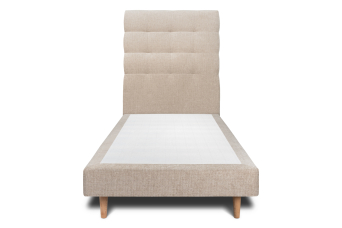 Lit 90x190 cm - Sommier tapissier H29 cm + tête de lit capitonnée - Tissu Toile natté Beige Brun