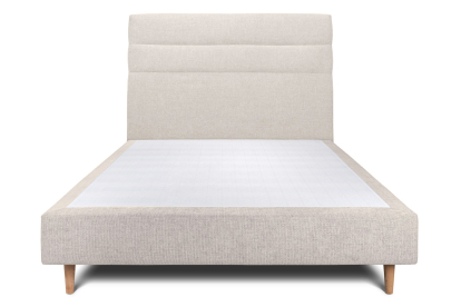 Lit 140x190 cm - Sommier tapissier H35 cm + tête de lit à lignes - Tissu Toile natté Beige Clair