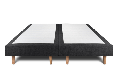 Lit 2x 80x200 cm - Sommier tapissier H29 cm + tête de lit à lignes - Tissu Toile natté Noir