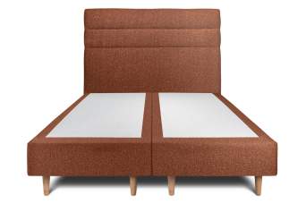 Lit 2x 80x200 cm - Sommier tapissier H35 cm + tête de lit à lignes - Tissu Bouclette Terracotta