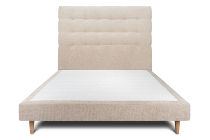 Lit 160x200 cm - Sommier tapissier H29 cm + tête de lit capitonnée - Tissu Toile natté Beige Brun
