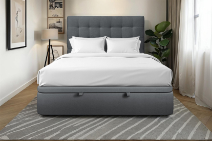 Lit coffre 200x200 cm avec Tête de lit capitonnée - Tissu Velours Gris Anthracite