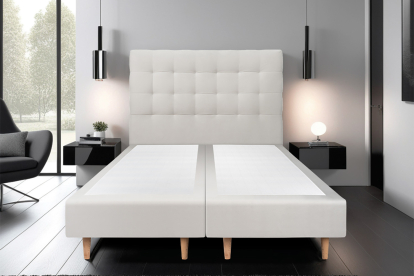 Lit 2x 100x200 cm - Sommier tapissier H35 cm + tête de lit capitonnée - Tissu Velours Gris Clair