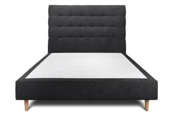 Lit 140x200 cm - Sommier tapissier H35 cm + tête de lit capitonnée - Tissu Toile natté Noir