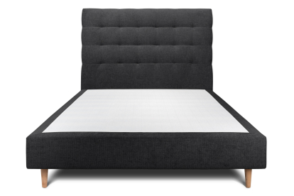 Lit 140x200 cm - Sommier tapissier H35 cm + tête de lit capitonnée - Tissu Toile natté Noir