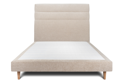 Lit 160x200 cm - Sommier tapissier H29 cm + tête de lit à lignes - Tissu Toile natté Beige Brun