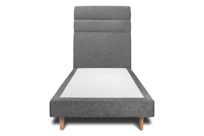 Lit 90x190 cm - Sommier tapissier H29 cm + tête de lit à lignes - Tissu Toile natté Gris Anthracite