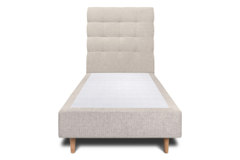 Lit 90x200 cm - Sommier tapissier H35 cm + tête de lit capitonnée - Tissu Toile natté Beige Clair