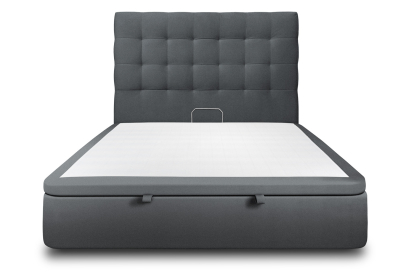 Lit coffre 140x200 cm avec Tête de lit capitonnée - Tissu Velours Gris Anthracite