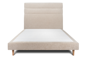 Lit 140x190 cm - Sommier tapissier H29 cm + tête de lit à lignes - Tissu Toile natté Beige Brun
