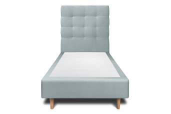 Lit 90x190 cm - Sommier tapissier H35 cm + tête de lit capitonnée - Tissu Velours Gris Bleuté
