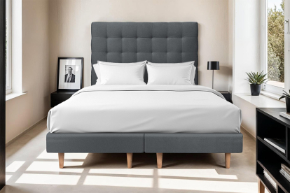 Lit 2x 80x200 cm - Sommier tapissier H29 cm + tête de lit capitonnée - Tissu Velours Gris Anthracite