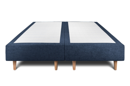 Lit 2x 80x200 cm - Sommier tapissier H35 cm + tête de lit à lignes - Tissu Toile natté Bleu Océan