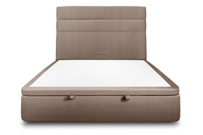 Lit coffre 180x200 cm avec Tête de lit à lignes - Tissu Velours Taupe