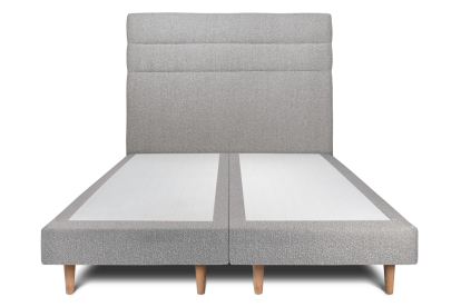 Lit 2x 80x200 cm - Sommier tapissier H29 cm + tête de lit à lignes - Tissu Bouclette Gris