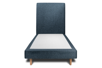 Lit 90x200 cm - Sommier tapissier H29 cm + tête de lit tapissée - Tissu Bouclette Bleu