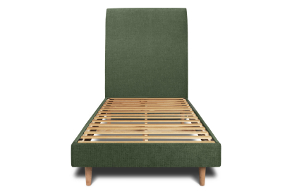 Lit 90x200 cm - Sommier à lattes H29 cm + tête de lit tapissée - Tissu Toile natté Vert Kaki