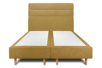 Lit 2x 80x200 cm - Sommier tapissier H35 cm + tête de lit à lignes - Tissu Toile natté Jaune
