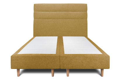Lit 2x 80x200 cm - Sommier tapissier H35 cm + tête de lit à lignes - Tissu Toile natté Jaune