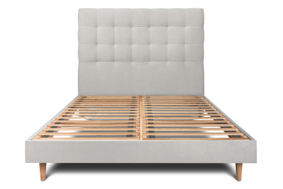 Lit 160x200 cm - Sommier à lattes H29 cm + tête de lit capitonnée - Tissu Velours Gris Clair