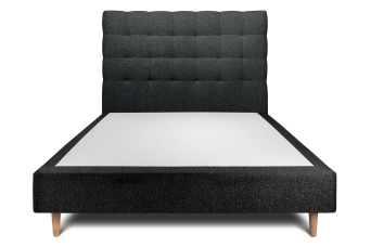 Lit 160x200 cm - Sommier tapissier H35 cm + tête de lit capitonnée - Tissu Bouclette Noir