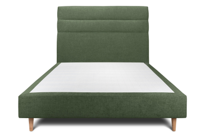 Lit 160x200 cm - Sommier tapissier H35 cm + tête de lit à lignes - Tissu Toile natté Vert Kaki