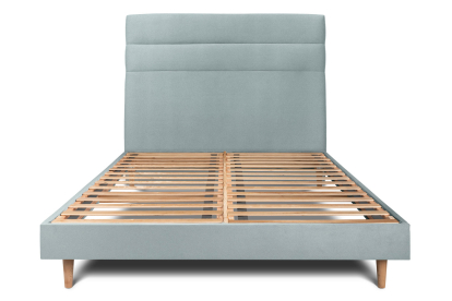 Lit 140x190 cm - Sommier à lattes H29 cm + tête de lit à lignes - Tissu Velours Gris Bleuté