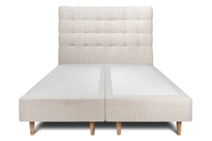 Lit 2x 100x200 cm - Sommier tapissier H35 cm + tête de lit capitonnée - Tissu Bouclette Beige Clair