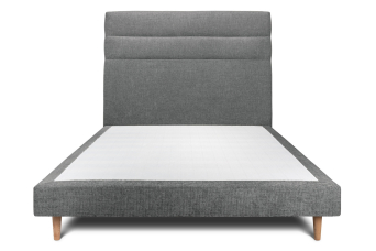 Lit 140x200 cm - Sommier tapissier H29 cm + tête de lit à lignes - Tissu Toile natté Gris Anthracite