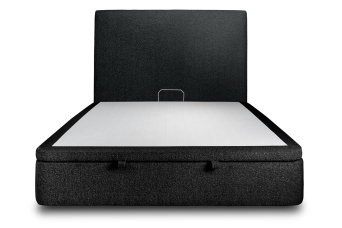 Lit coffre 140x190 cm avec Tête de lit tapissée - Tissu Bouclette Noir