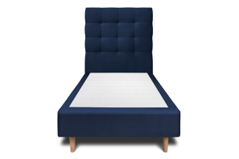 Lit 90x190 cm - Sommier tapissier H35 cm + tête de lit capitonnée - Tissu Velours Bleu Océan