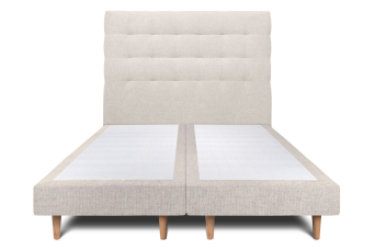 Lit 2x 100x200 cm - Sommier tapissier H29 cm + tête de lit capitonnée - Tissu Toile natté Beige Clair