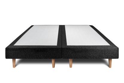 Lit 2x 100x200 cm - Sommier tapissier H29 cm + tête de lit tapissée - Tissu Bouclette Noir