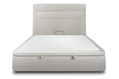 Lit coffre 140x190 cm avec Tête de lit à lignes - Tissu Velours Gris Clair