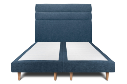 Lit 2x 100x200 cm - Sommier tapissier H29 cm + tête de lit à lignes - Tissu Toile natté Bleu Océan