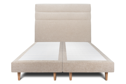 Lit 2x 90x200 cm - Sommier tapissier H29 cm + tête de lit à lignes - Tissu Toile natté Beige Brun