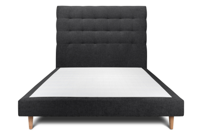 Lit 160x200 cm - Sommier tapissier H29 cm + tête de lit capitonnée - Tissu Toile natté Noir