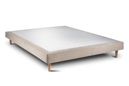 Lit 140x190 cm - Sommier tapissier H29 cm + tête de lit tapissée - Tissu Toile natté Beige Brun