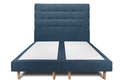 Lit 2x 100x200 cm - Sommier tapissier H29 cm + tête de lit capitonnée - Tissu Toile natté Bleu Océan