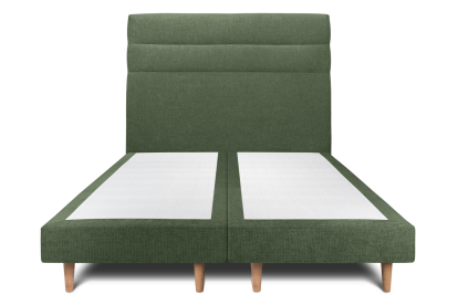 Lit 2x 80x200 cm - Sommier tapissier H29 cm + tête de lit à lignes - Tissu Toile natté Vert Kaki