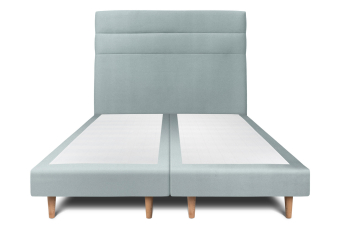 Lit 2x 90x200 cm - Sommier tapissier H29 cm + tête de lit à lignes - Tissu Velours Gris Bleuté
