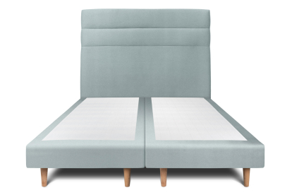 Lit 2x 90x200 cm - Sommier tapissier H29 cm + tête de lit à lignes - Tissu Velours Gris Bleuté