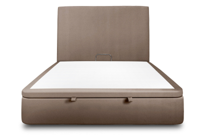 Lit coffre 160x200 cm avec Tête de lit tapissée - Tissu Velours Taupe
