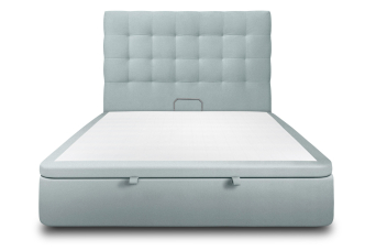 Lit coffre 140x190 cm avec Tête de lit capitonnée - Tissu Velours Gris Bleuté