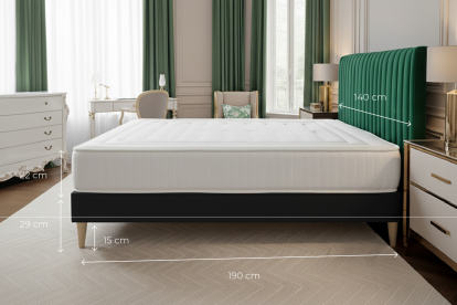 Ensemble Matelas Sommier 140x190 cm - Sommier Noir (déjà monté) - Lancaster