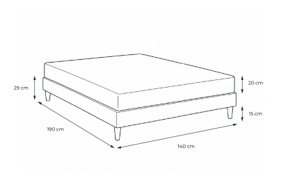 Pack lit complet 140x190 cm - Matelas + Sommier Noir + 2 oreillers + Couette - Nottingham