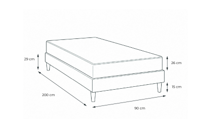 Ensemble Matelas Sommier 90x200 cm - Sommier Noir (en kit) - Windsor