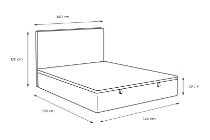 Lit coffre 140x190 cm avec Tête de lit tapissée - Tissu Velours Gris Clair