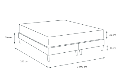 Ensemble Matelas Sommier 180x200 cm - Sommier Noir (déjà monté) - Buckingham